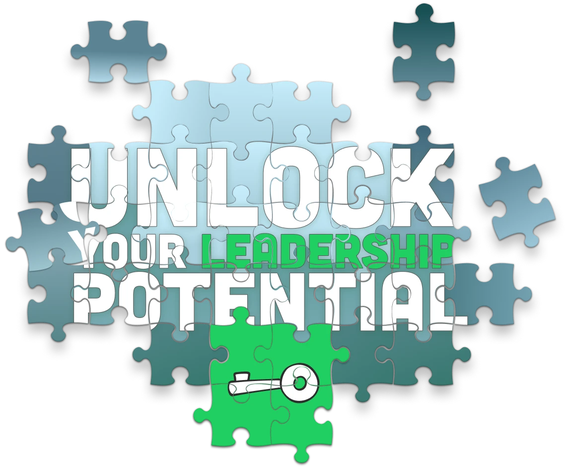 Text with puzzle and key iconography: "Unlock Your Leadership Potential"